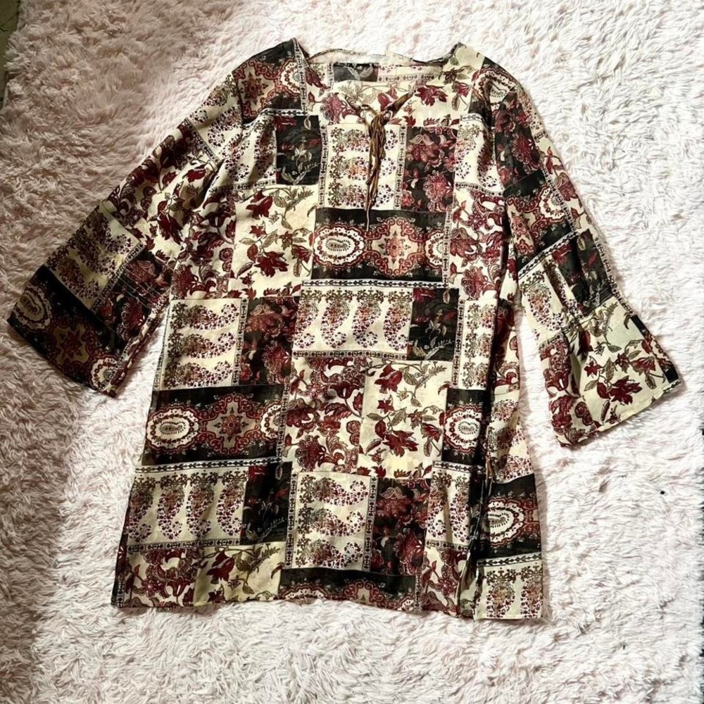 Patchwork Boho Sheer Flowy Indie‎ Tapestry  Cottage Core Peasant Prairie Blouse